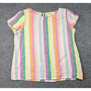 C&C California Linen Top Womens Medium Rainbow Multicolor Coastal Artsy Beach